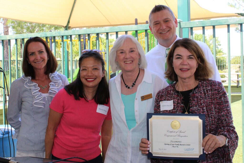 Sycamores’ Jana Lord, Wendy Wang, Chad Scott, and Debbie Manners with Jackie Owens, District Representative from Congressman Mark Garcia’s Office (center).